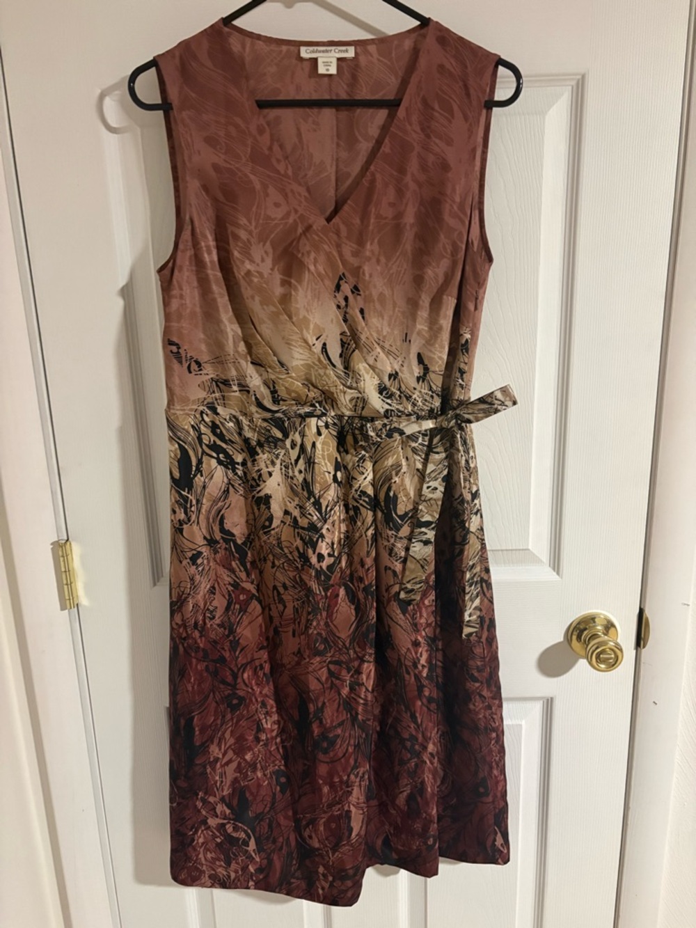 Coldwater Creek Sleeveless V-Neck Ombre Midi Dress in Brown and Tan
